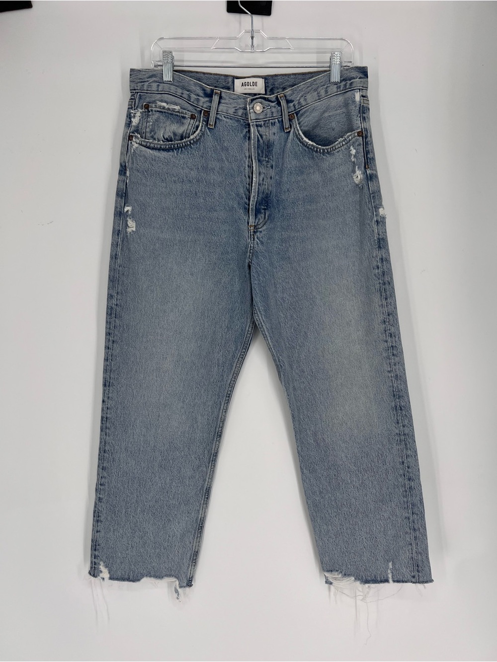 Agolde 90s Cropped Relaxed Light Wash Distressed Straight Classic Denim Jeans 29